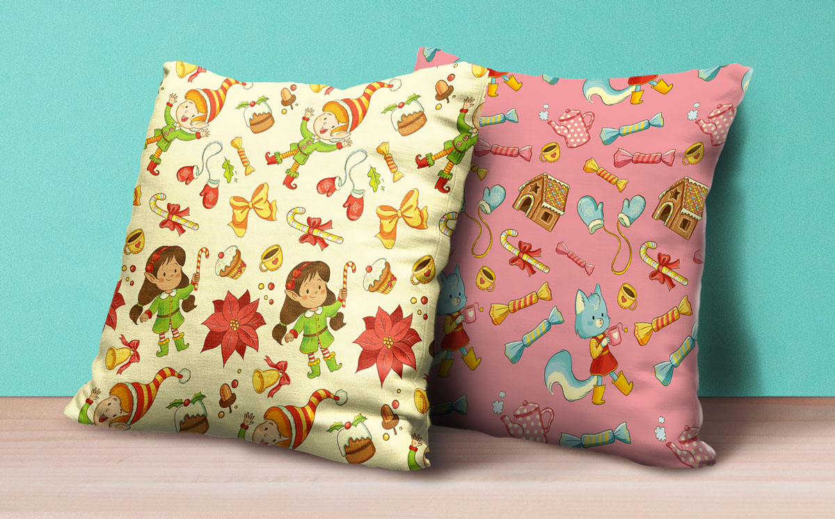 Pattern design - illustrazione per infanzia natalizia - cuscini