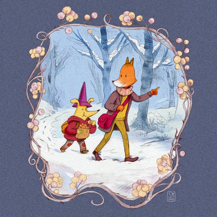 Christmas illustrations - 01 color Fox and dog