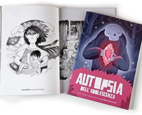 Autoppsia con copertina di Sara Michieli e altre due illustrazioni